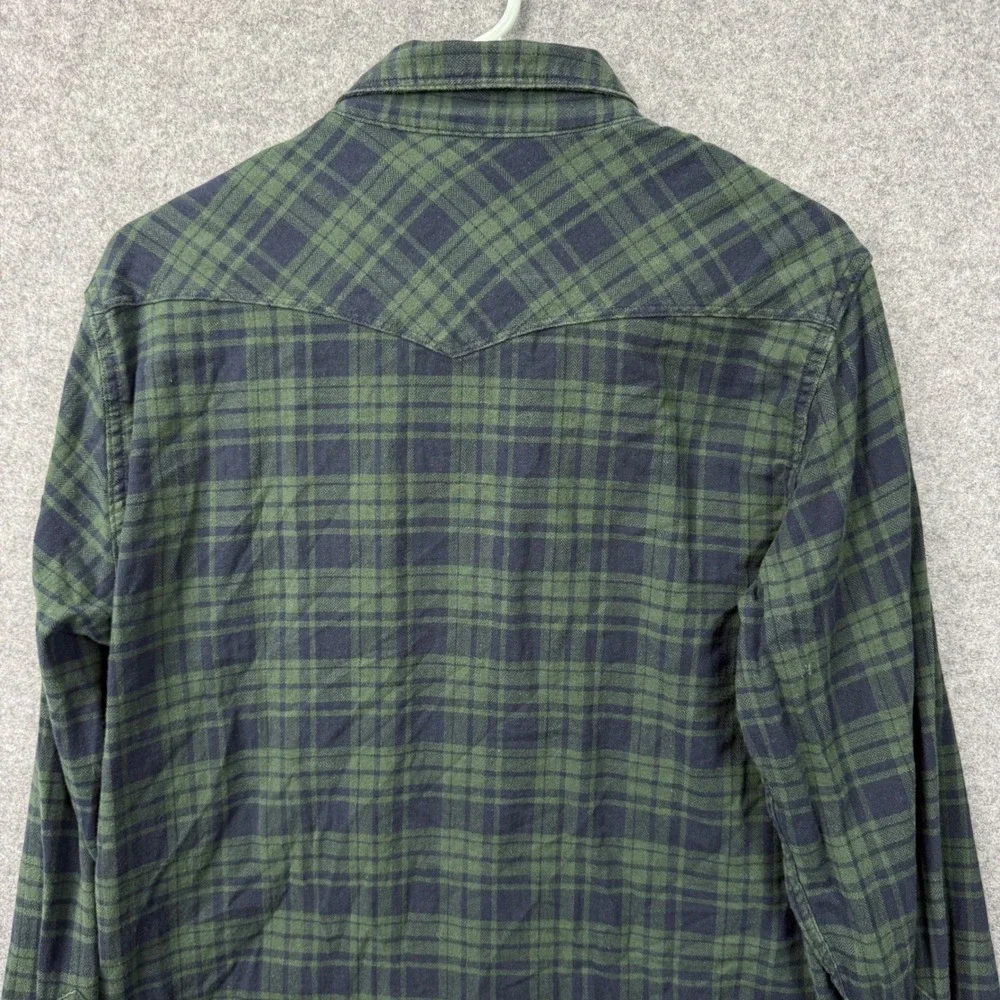 Lucky Brand‎ Mens Saturday Stretch Green Plaid Western Snap Front Shirt Medium